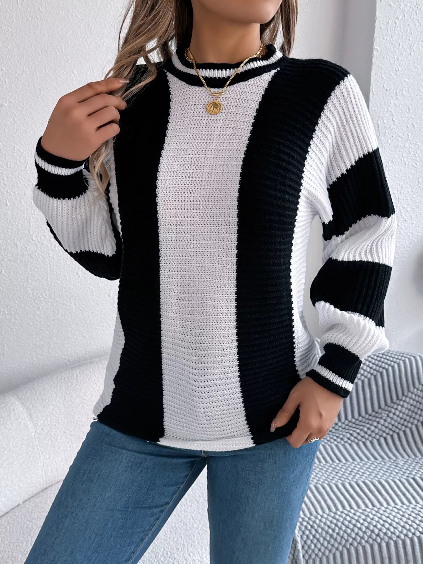 Color Block Round Neck Sweater 