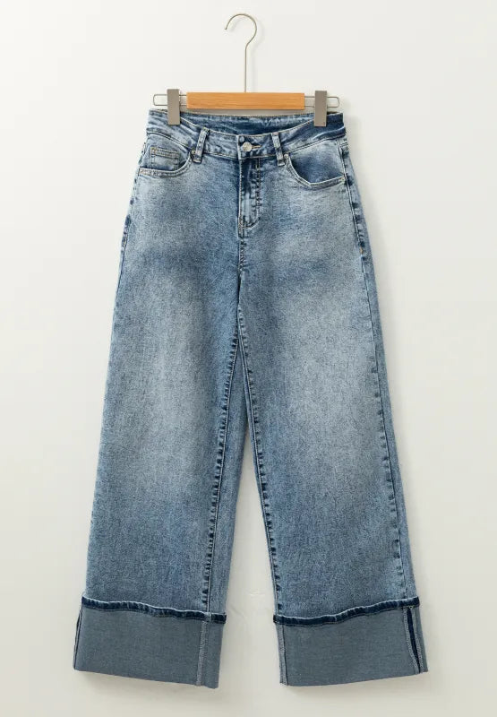 Washed Wide Leg Jeans with Pockets 