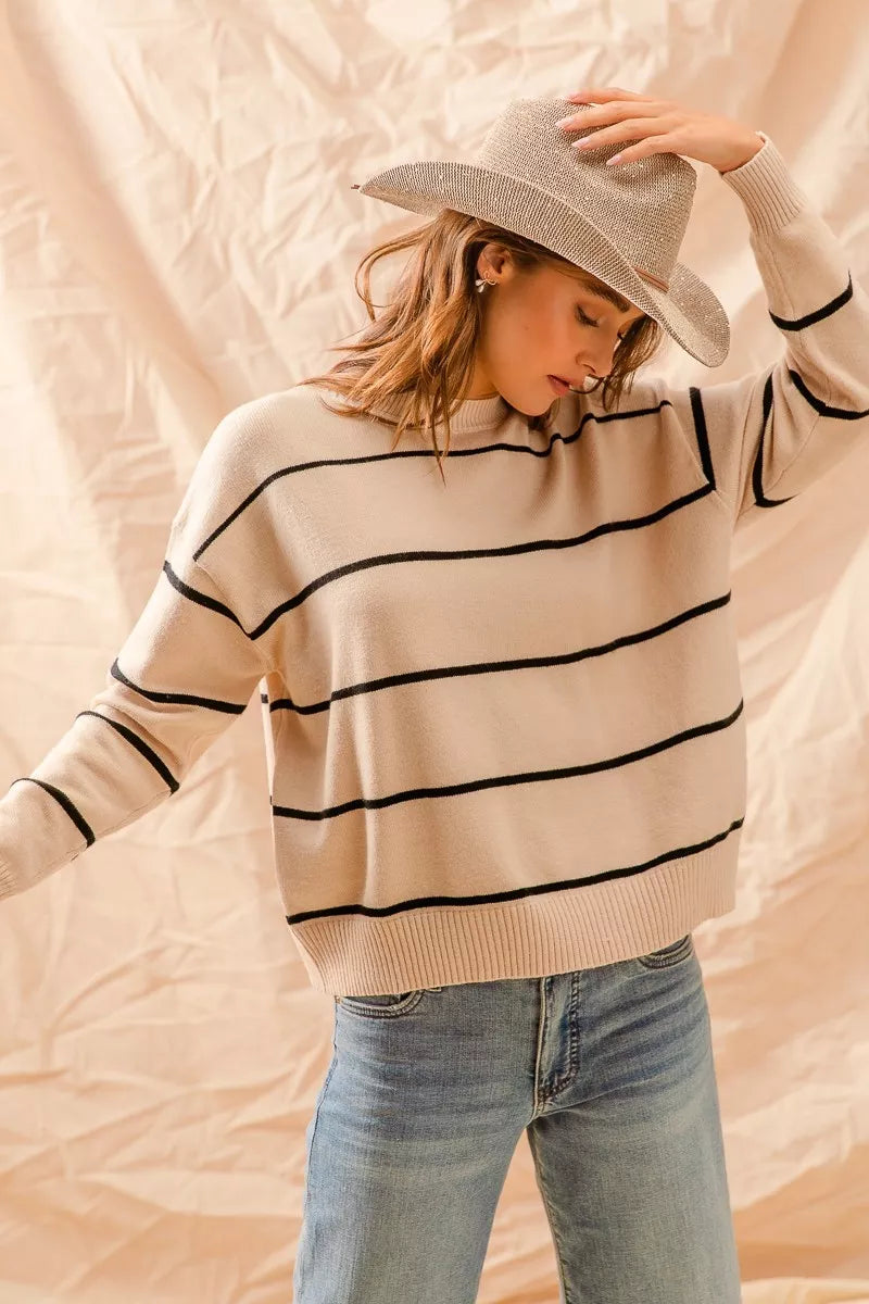 SO ME Stripe Crew Neck Basic Essential Sweater 