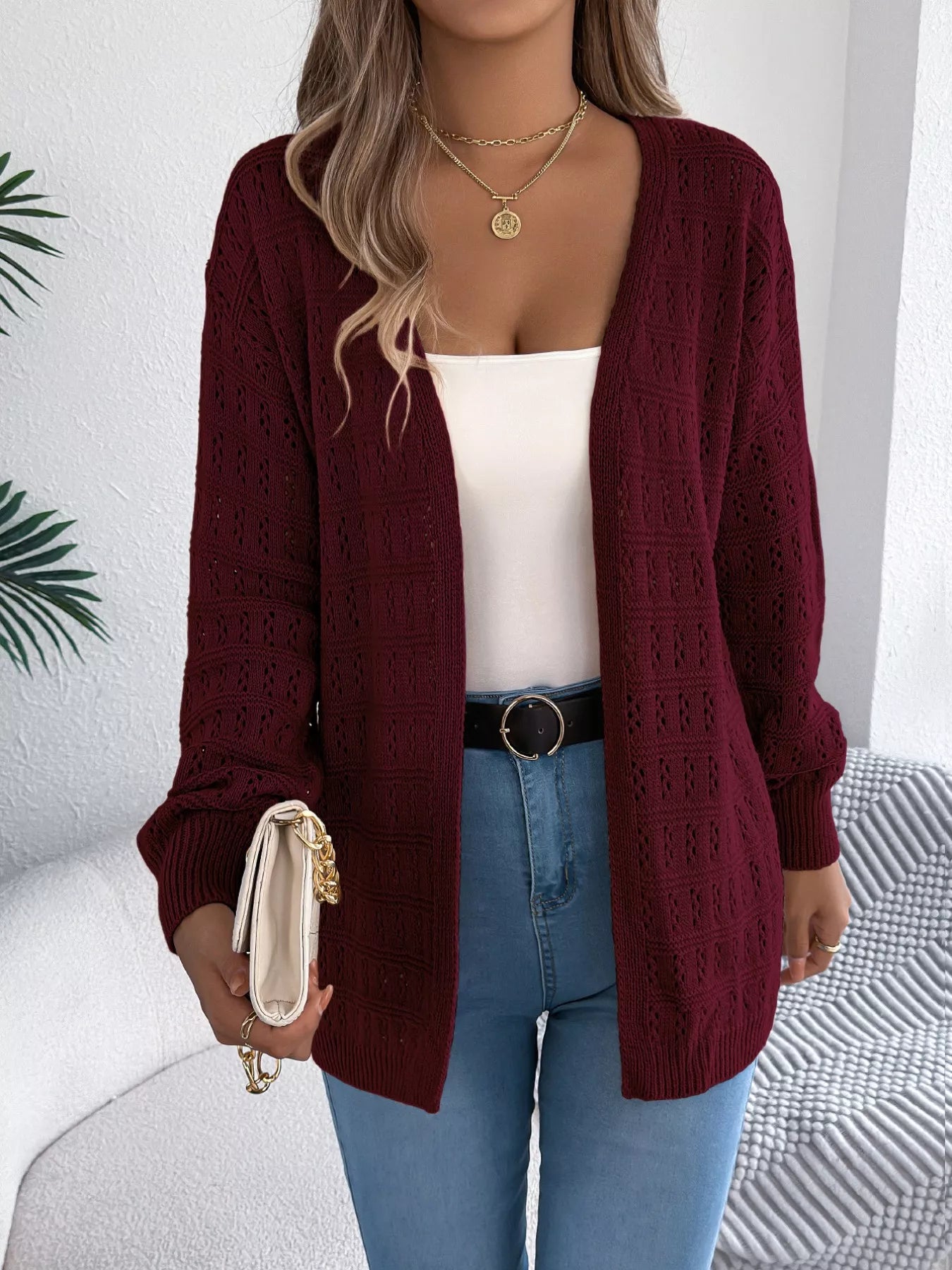 Open-Front Crochet Knit Cardigan 