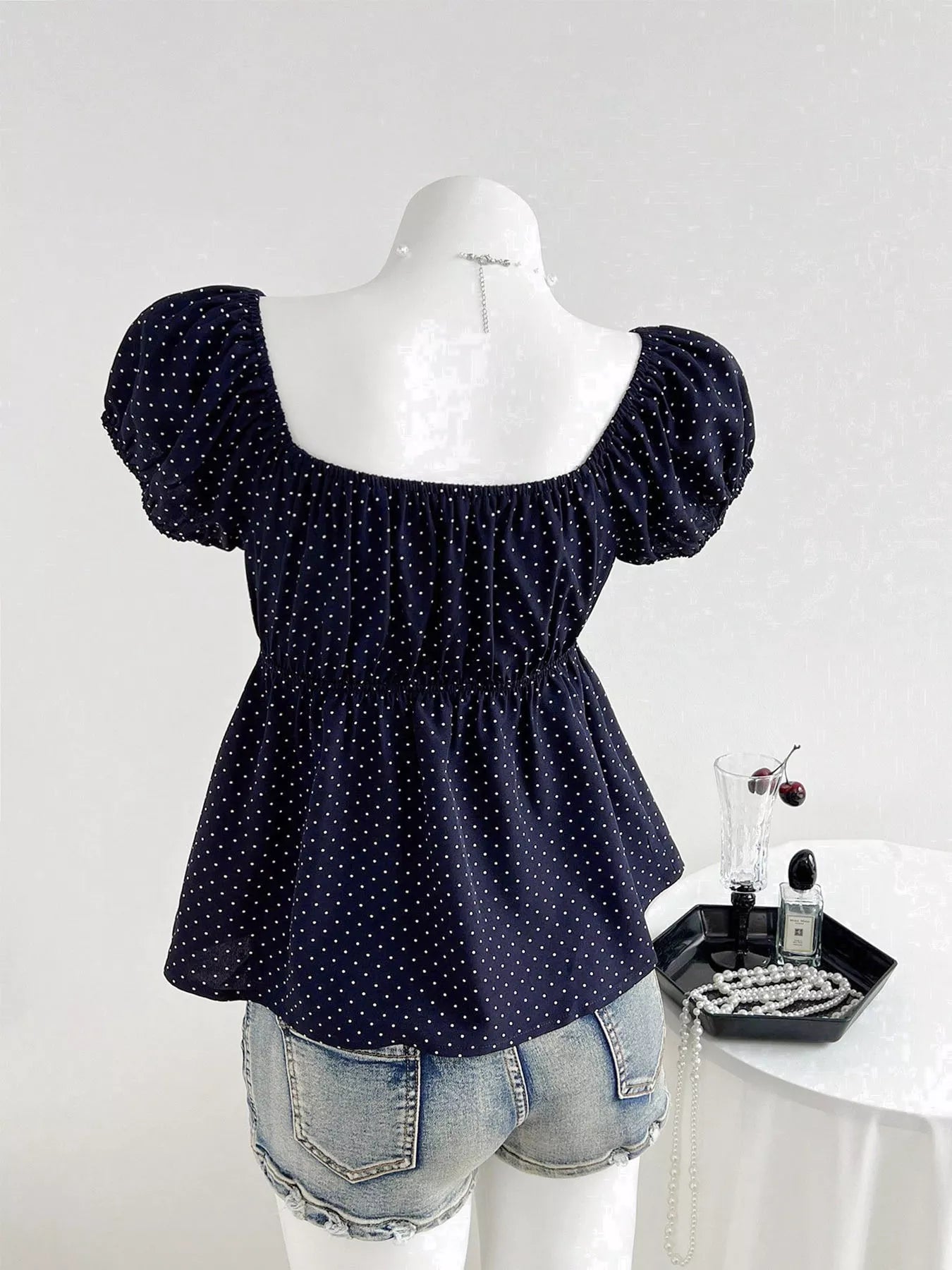 Polka Dot Short Sleeve Blouse 
