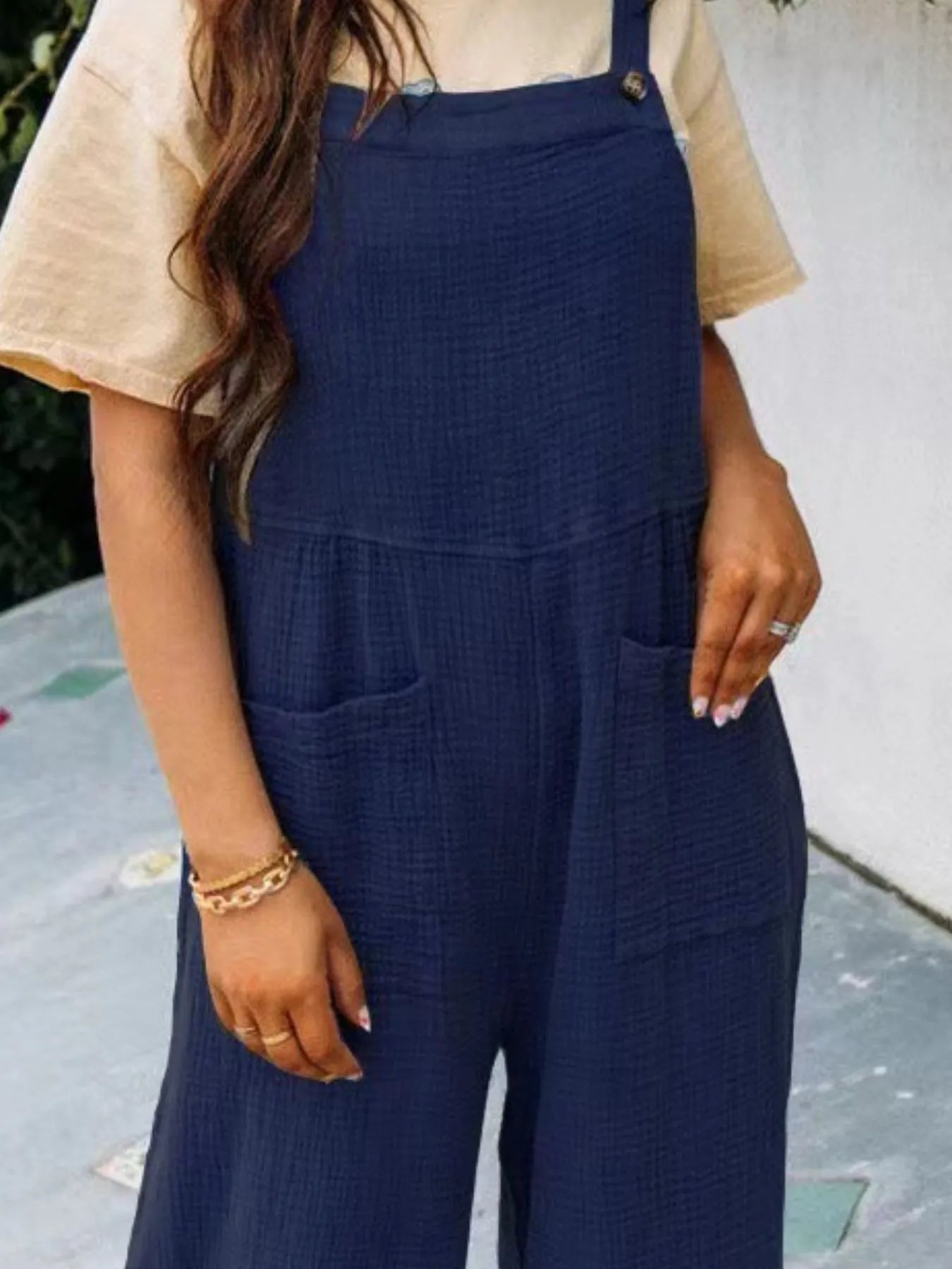 Full Size Casual Wide Leg Textured Overalls Plus Size 