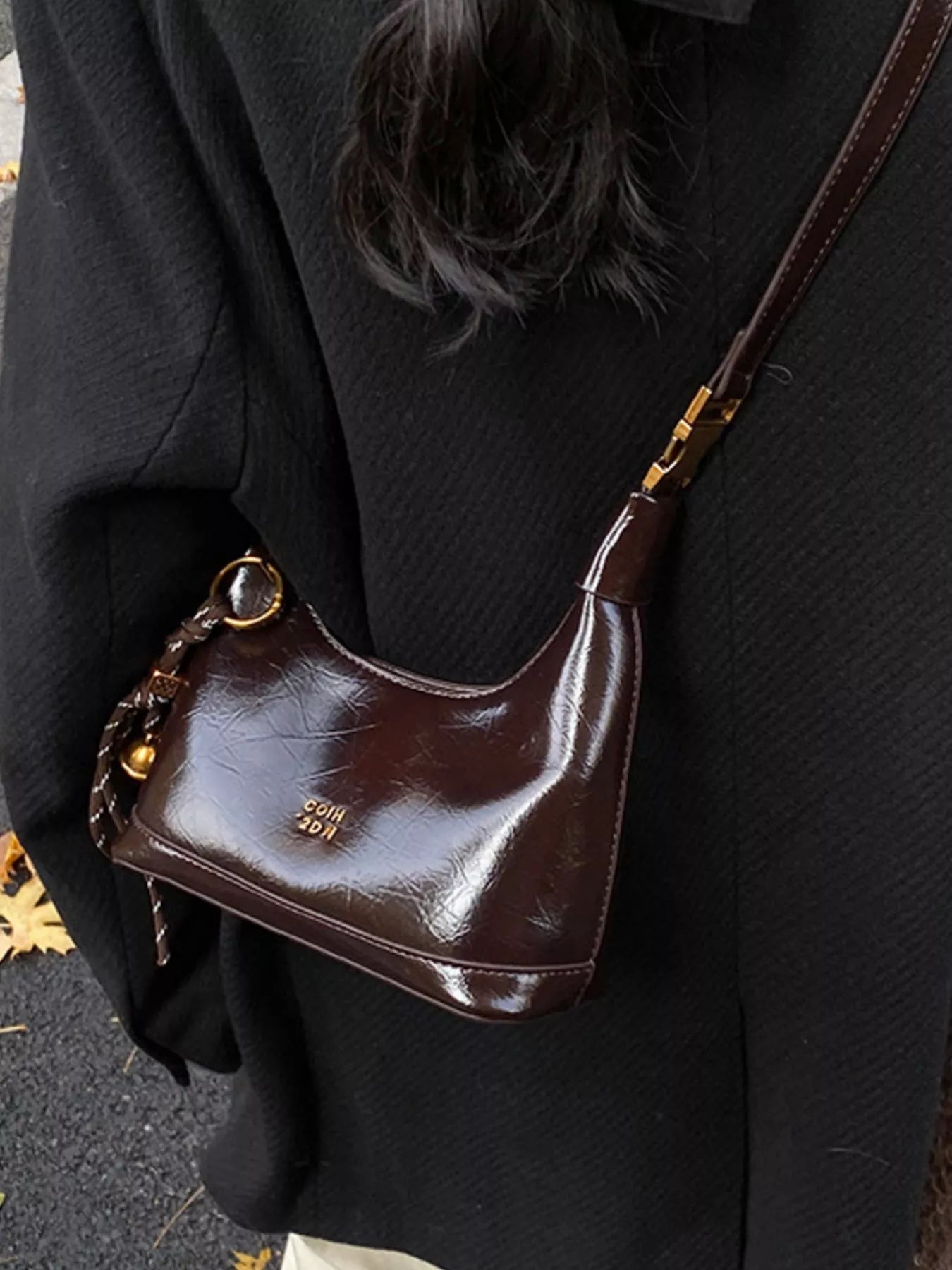 Leather Crossbody Bag with Charm 