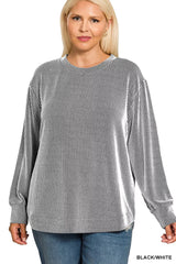 Zenana Full Size Raised Rib Round Neck Long Sleeve Top Plus Size 
