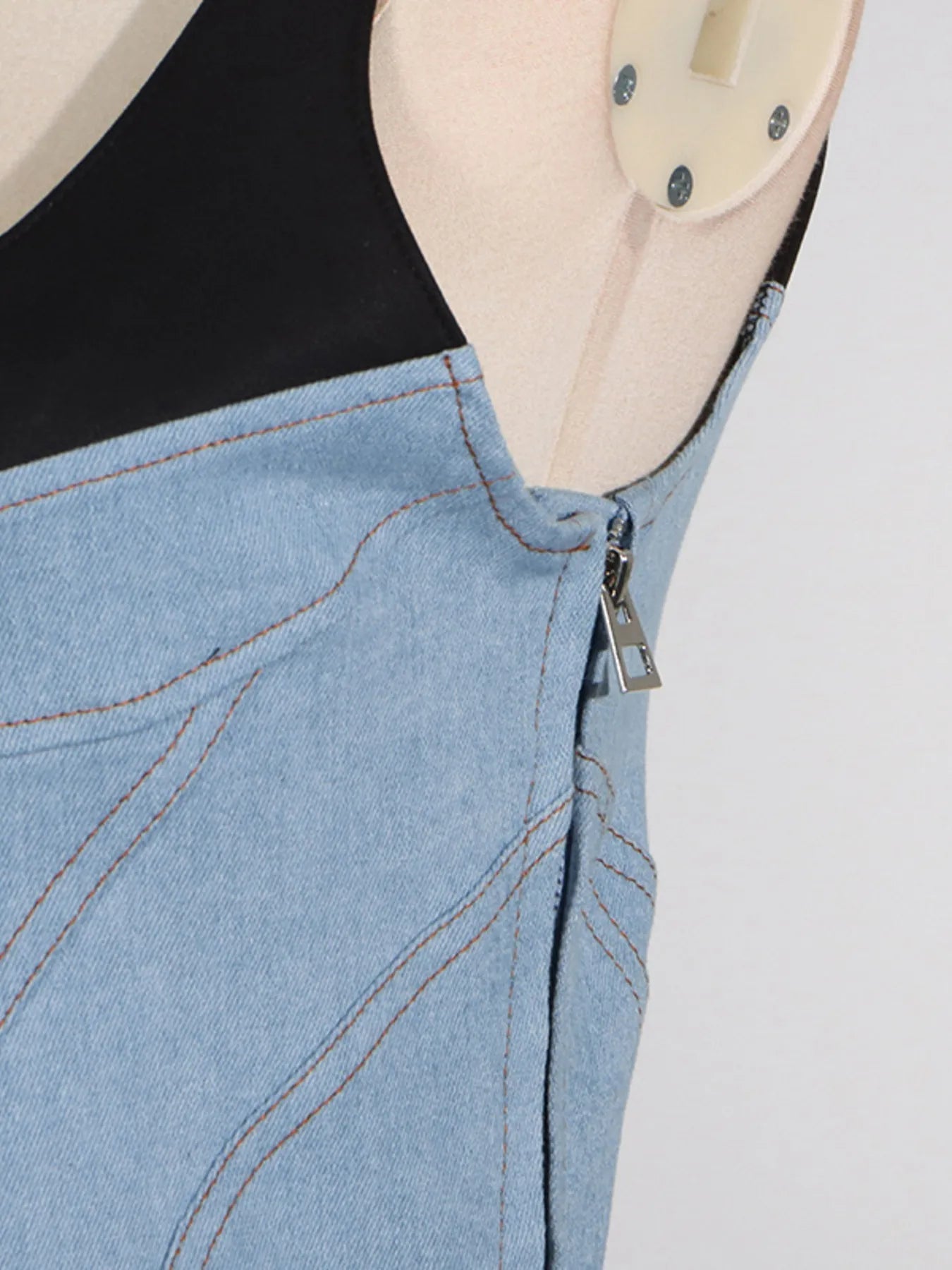 Contrast Adjustable Strap Denim Dress 