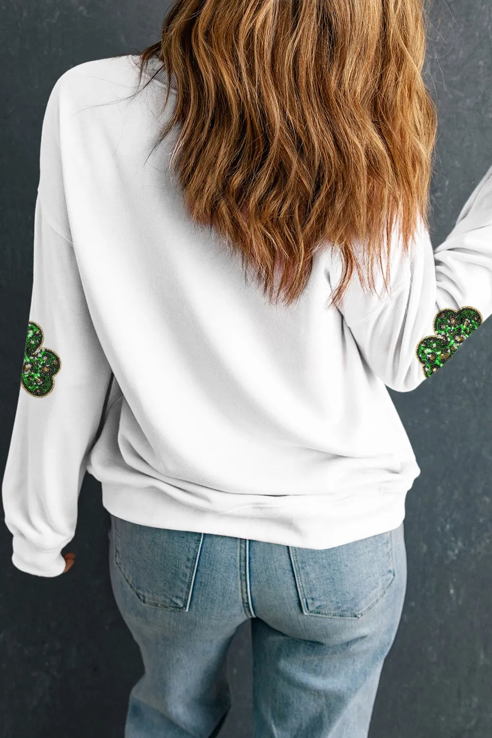 Sequin Lucky Clover Long Sleeve Sweatshirt 