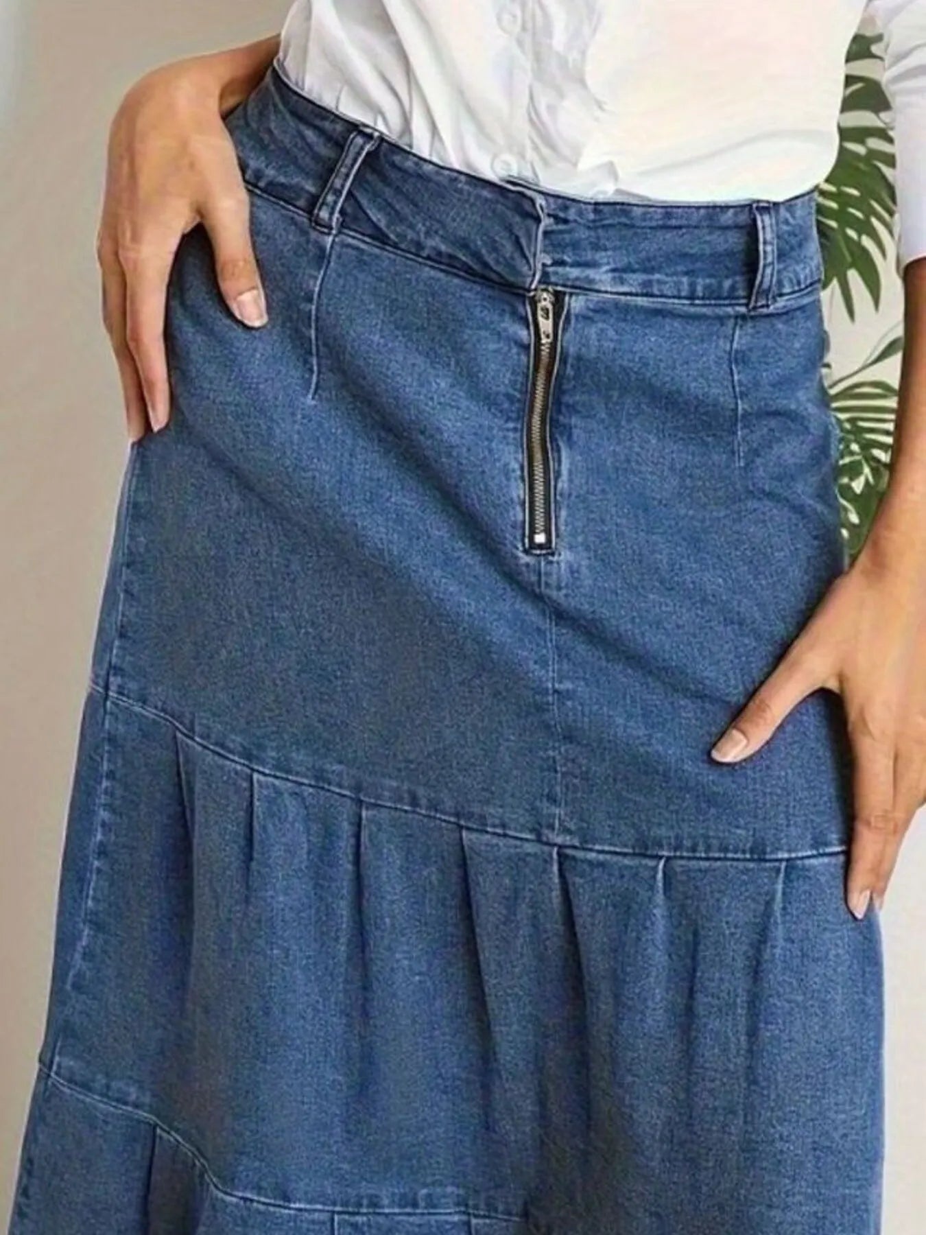 Tiered Maxi Denim Skirt with Zipper Detail 
