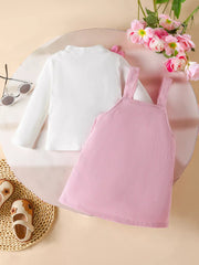 Children's Heart Decor Corduroy Overall Dress & Ribbed Top Set 