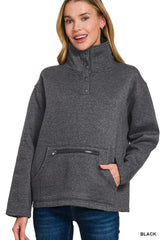 Zenana Fleece Washed High Neck Kangaroo Pocket Sweatshirt 