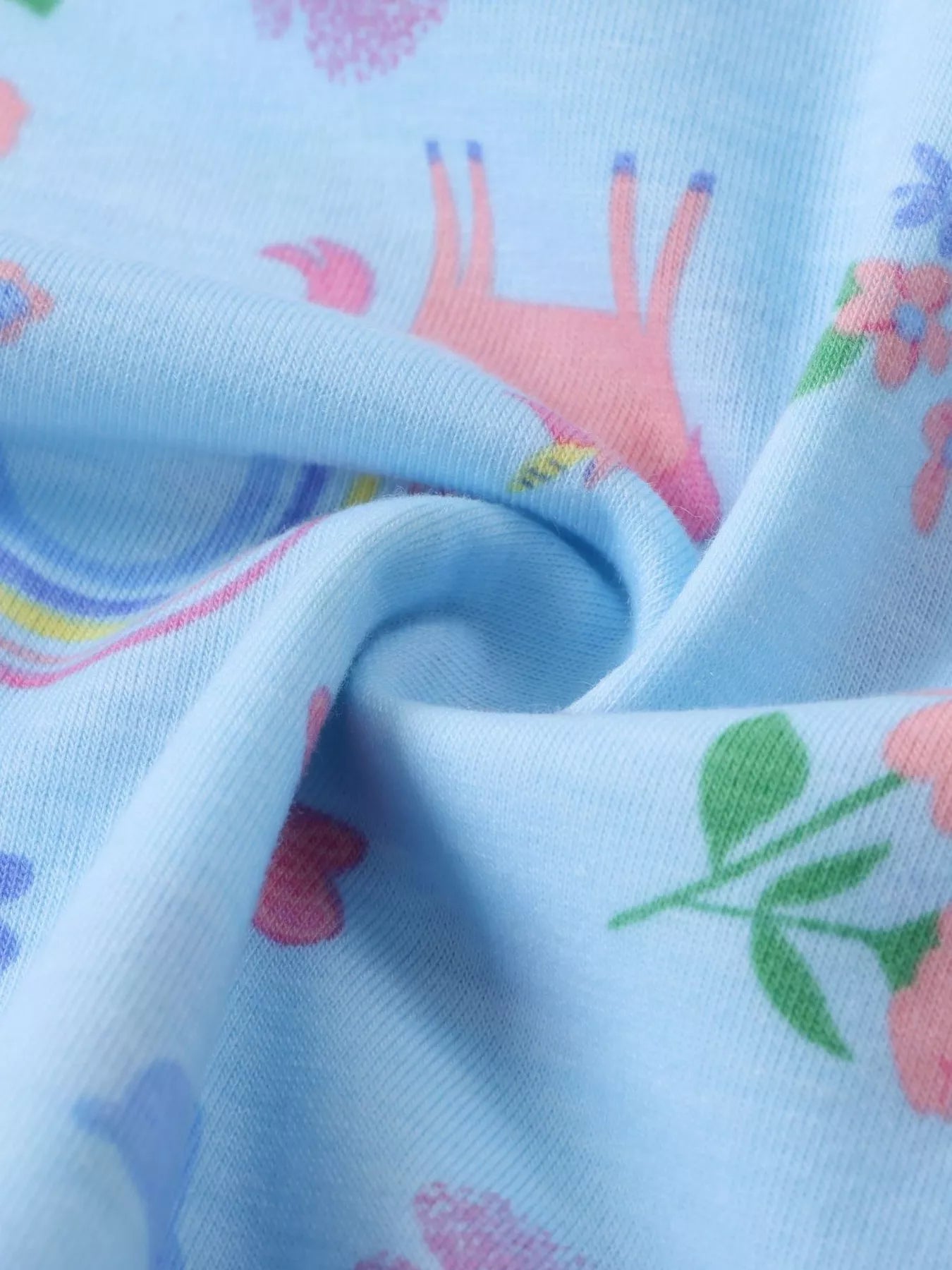 Children's Unicorn Rainbow Print Ruffle Trim Long Sleeve Dress 