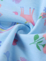 Children's Unicorn Rainbow Print Ruffle Trim Long Sleeve Dress 