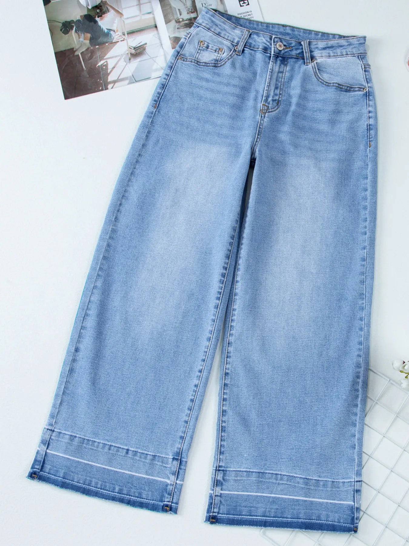 High Waist Wide Leg Washed Jeans 