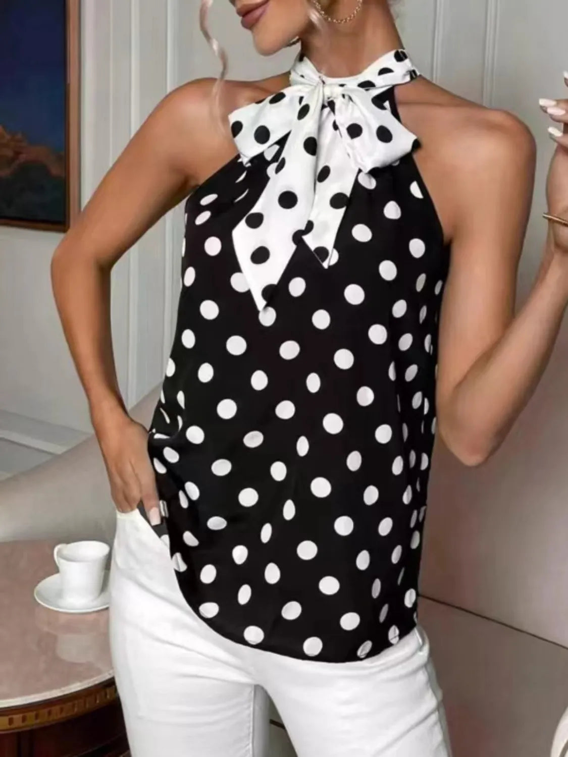 Polka Dot Tie Front Cami 