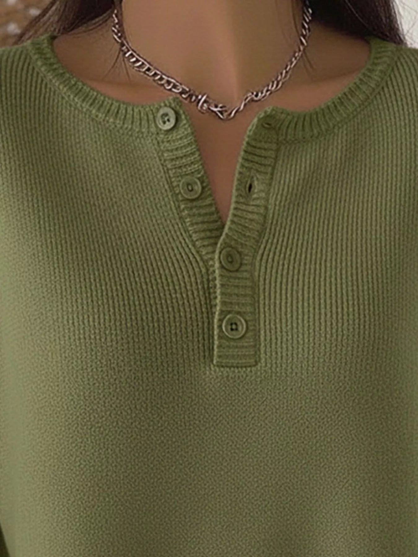 Full Size Half Button Long Sleeve Knit Top Plus Size 