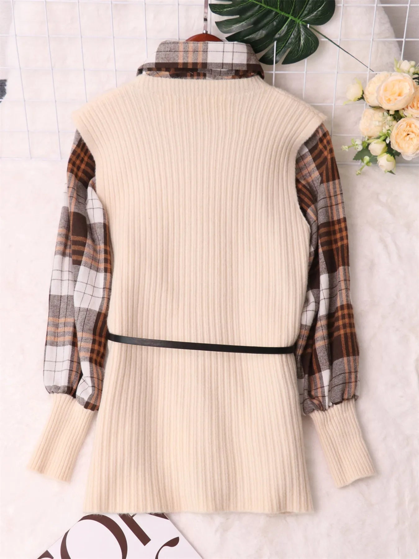 Plaid Long Sleeve Sweater Dress 