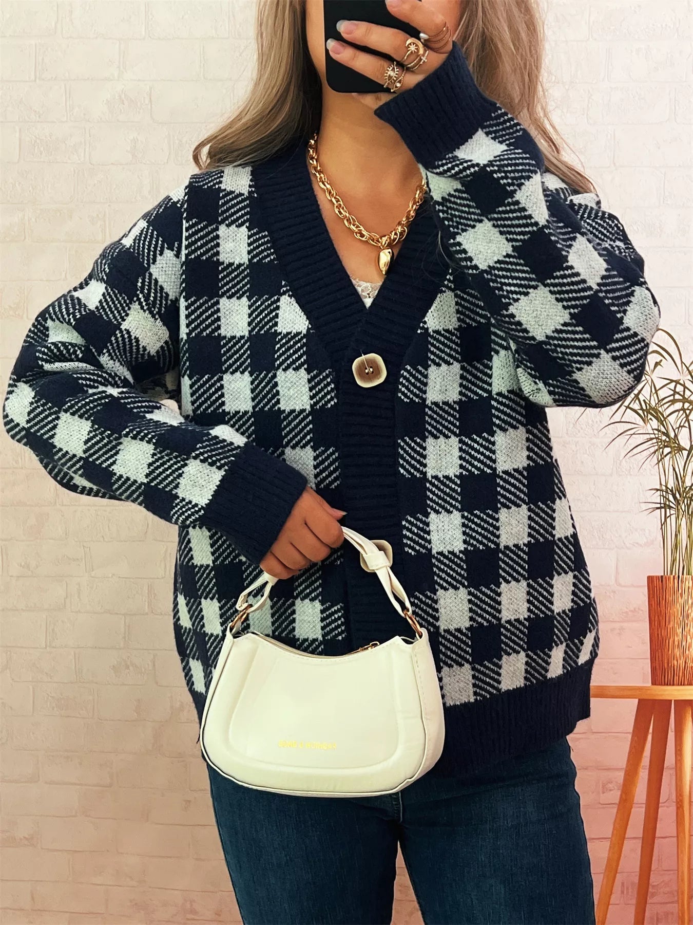 Plaid Button-Down Cardigan 