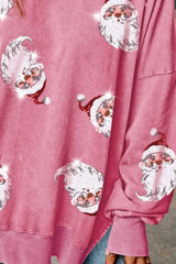 Sequin Santa Drop Shoulder Slit Sweatshirt 