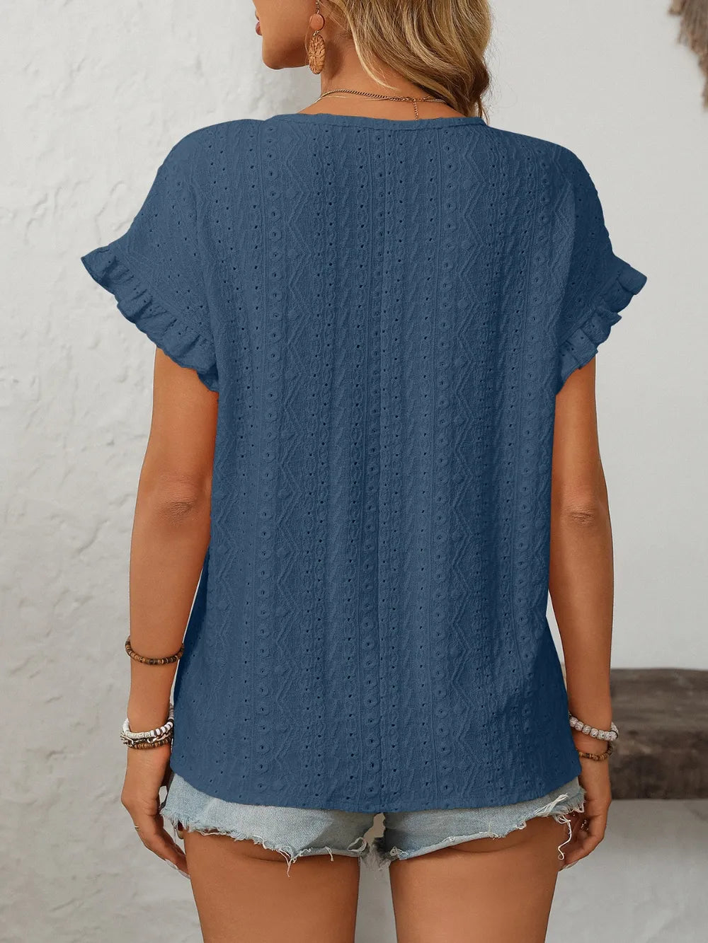 Mandy Eyelet Round Neck Short Sleeve Top 