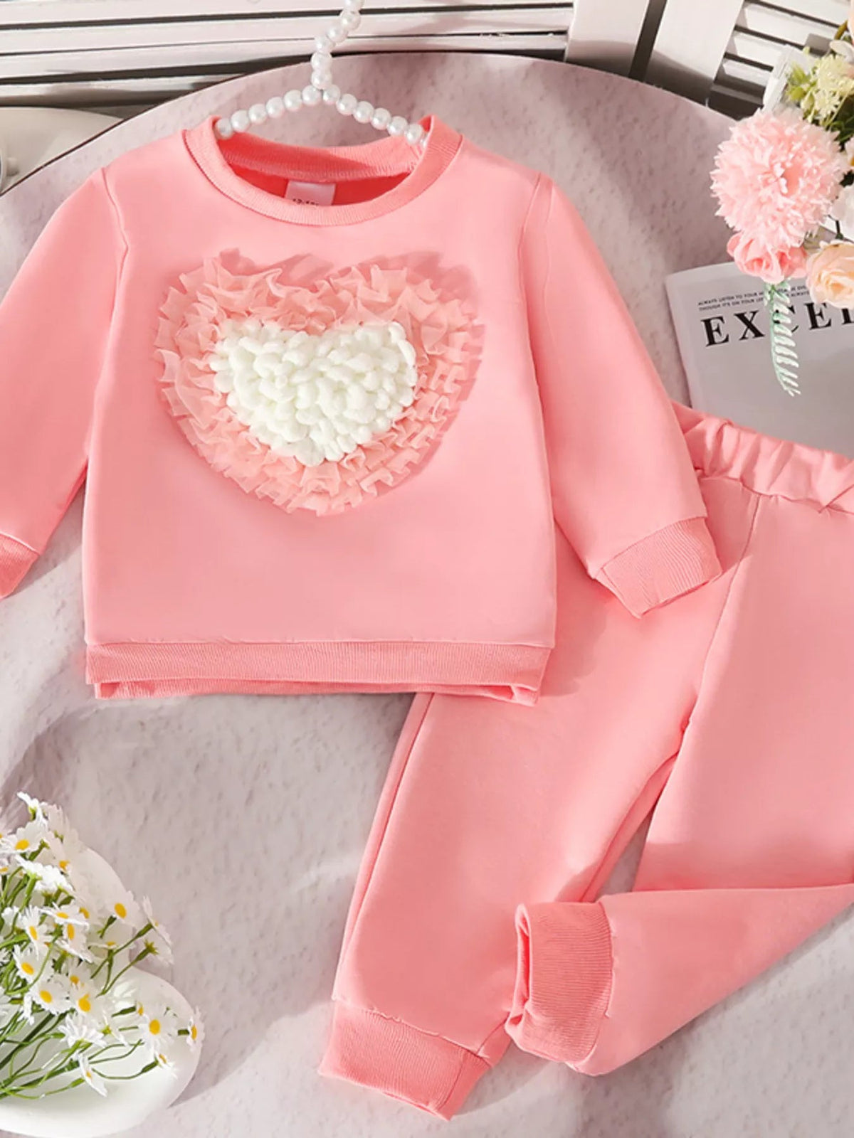Children's Heart Round Neck Top and Pants Set 