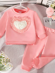Children's Heart Round Neck Top and Pants Set 