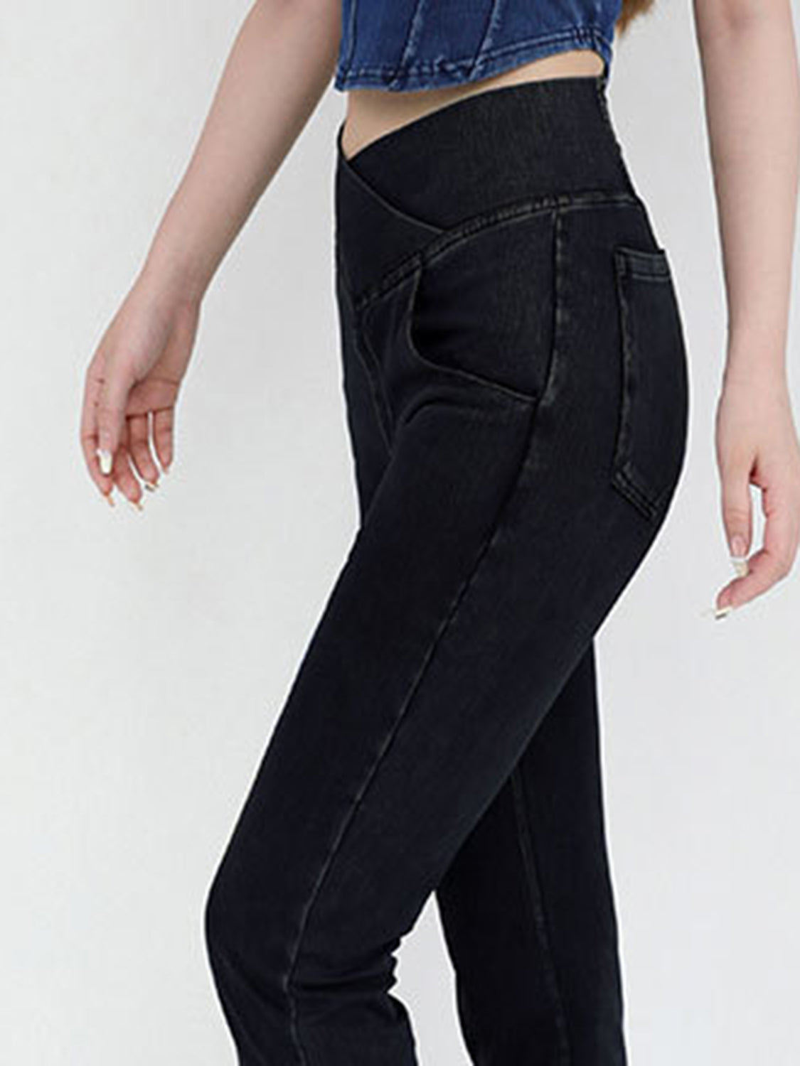 Wide Waistband Bootcut Jeans with Pockets 