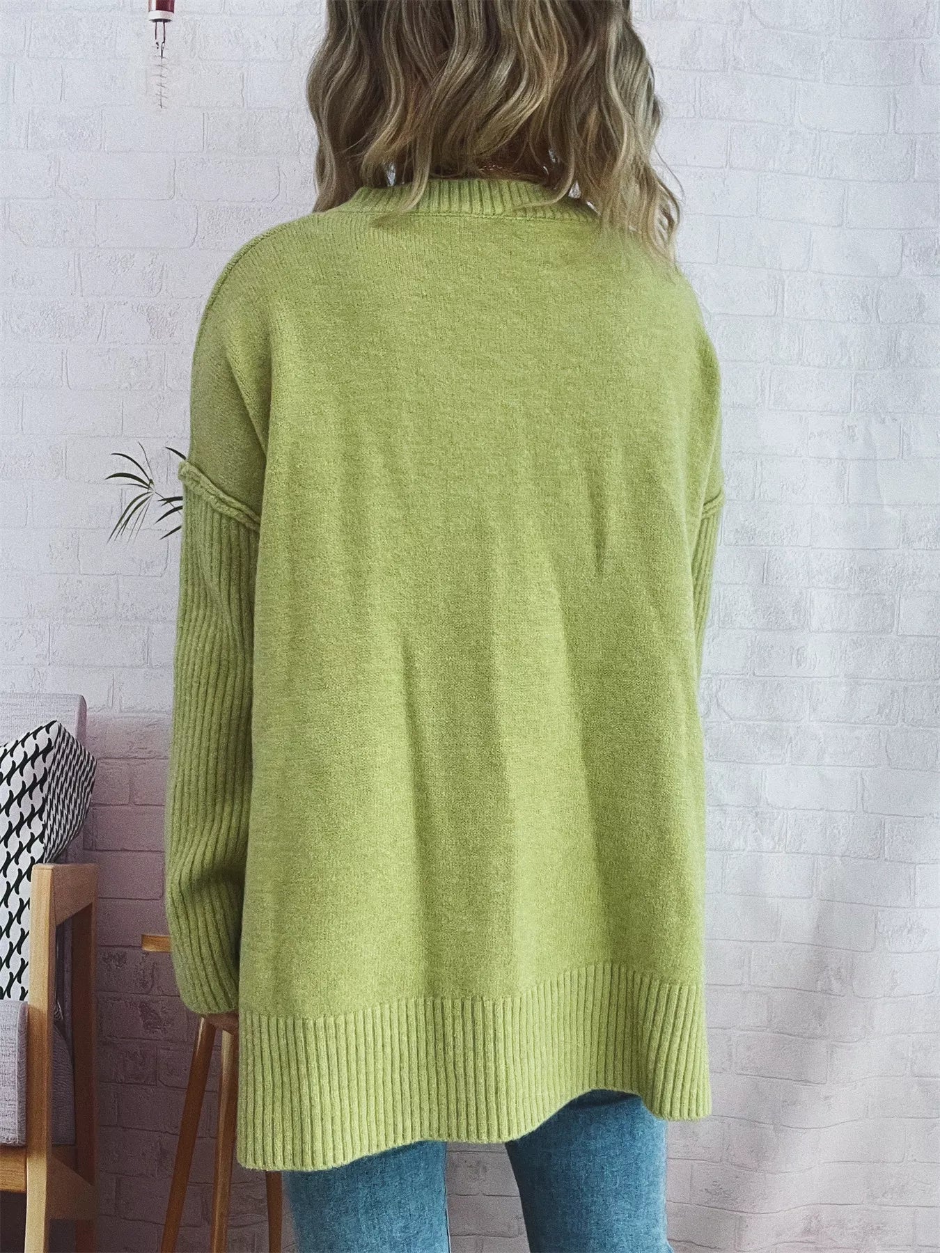 V-Neck Dropped Shoulder Sweater 