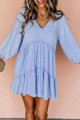 V-Neck Tiered Ruffled Hem Mini Dress 