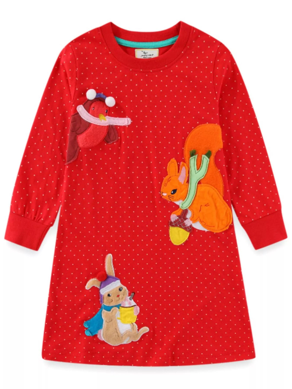 Children's Animal Applique Long Sleeve Dress 