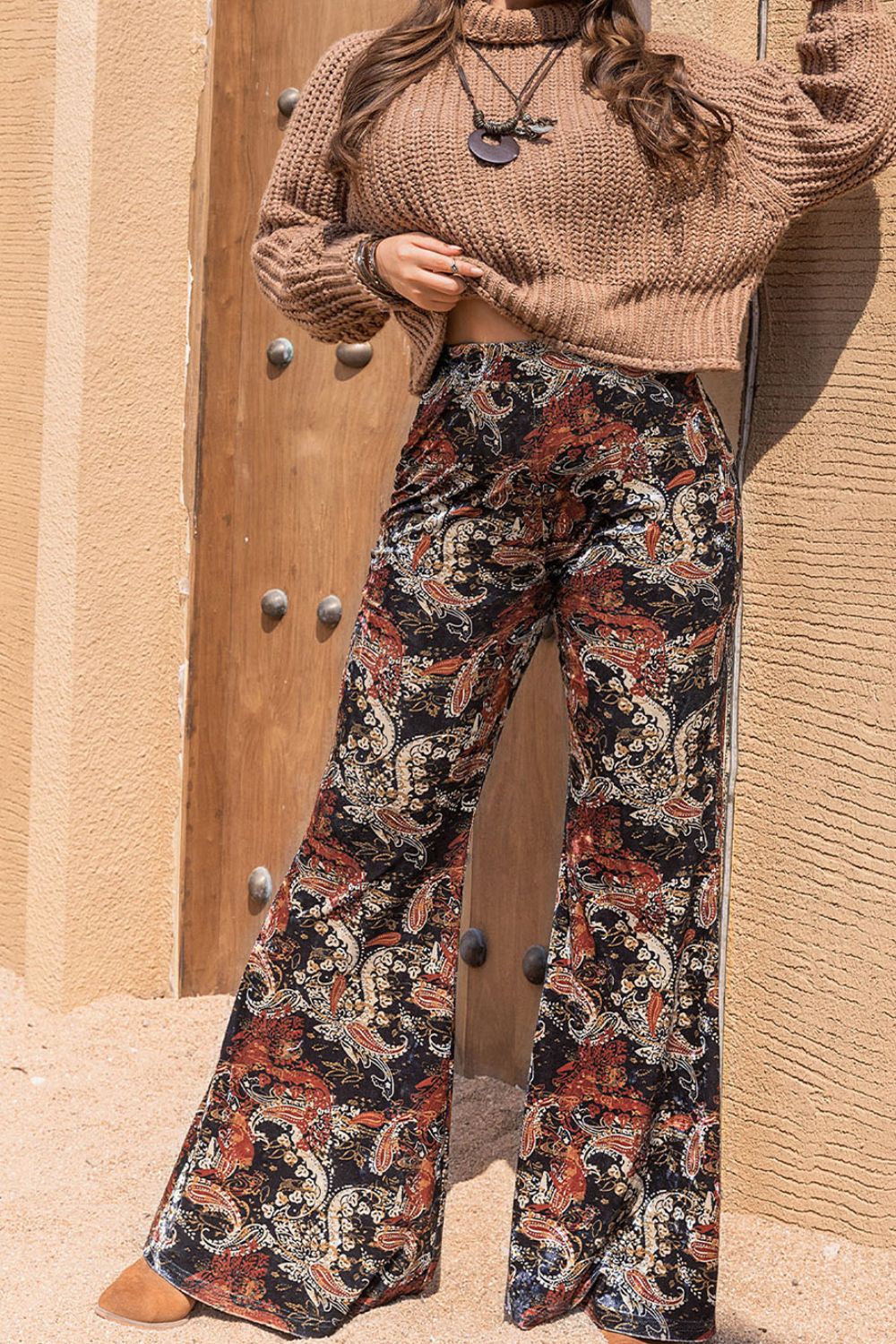 Plus Size Printed Wide Leg Long Pants 