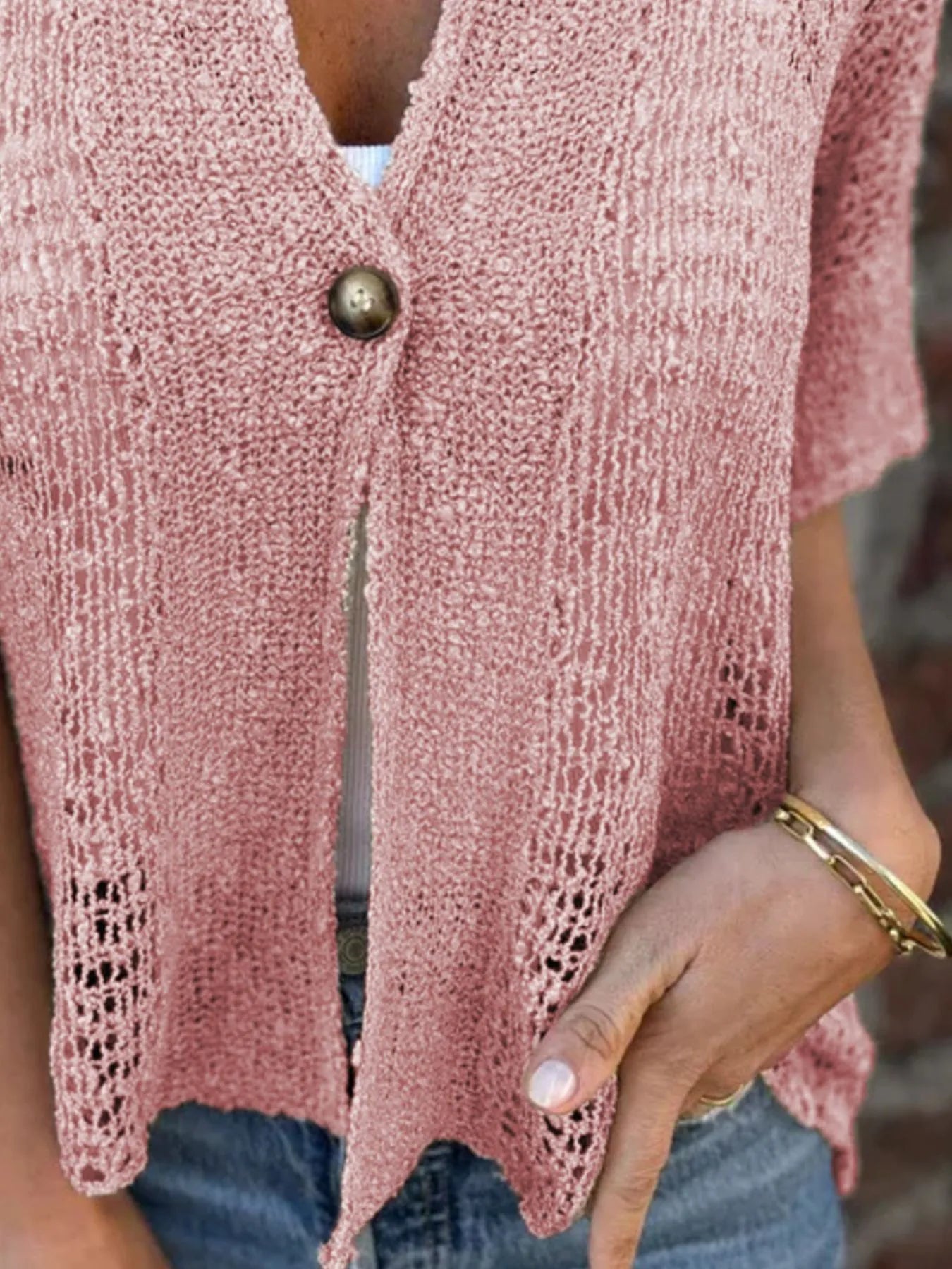 Full Size One Button Half Sleeve Cardigan Plus Size 