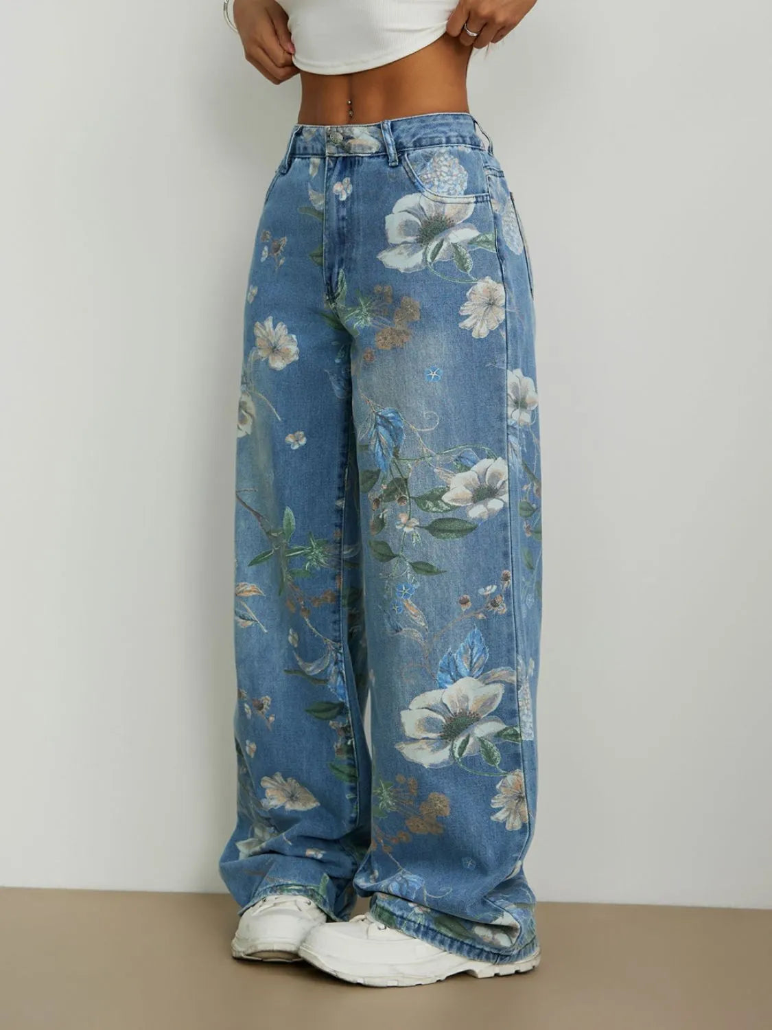 Printed Wide Leg Jeans 
