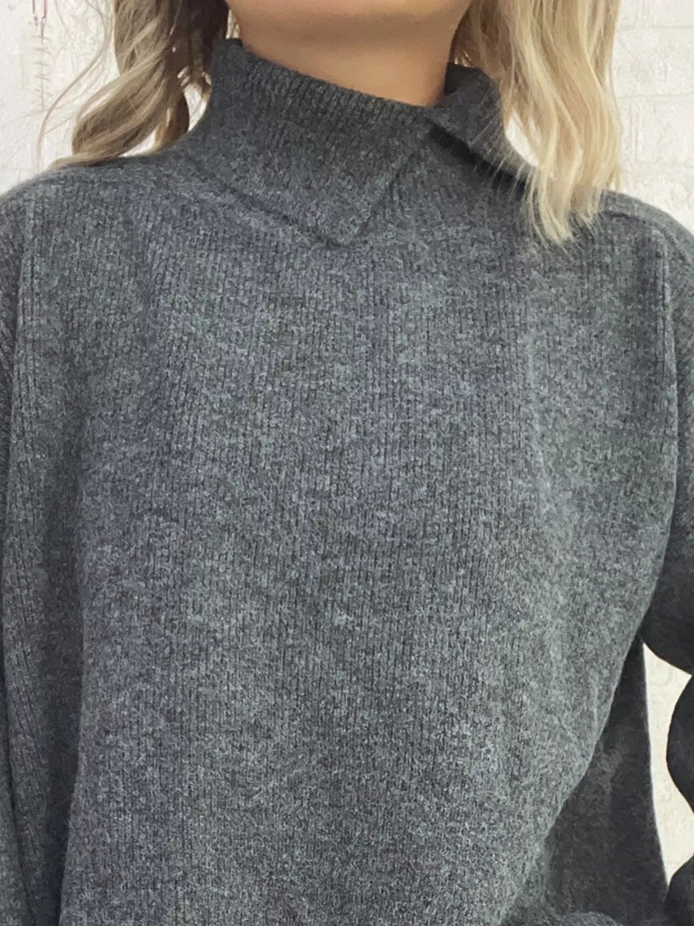Slit Turtleneck Long Sleeve Sweater 