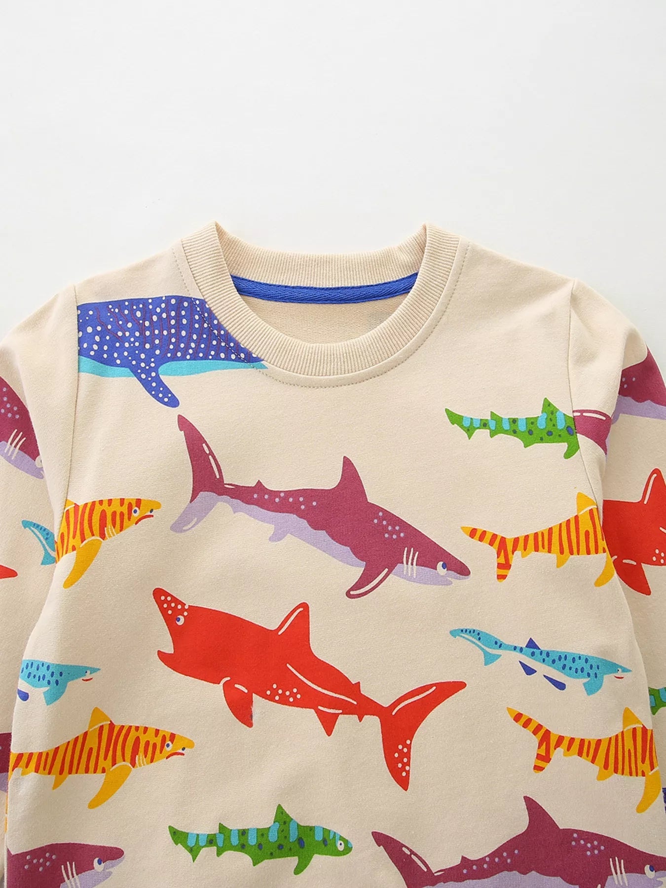 Children's Colorful Shark Print Crewneck Sweatshirt 