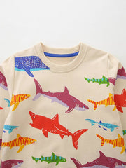 Children's Colorful Shark Print Crewneck Sweatshirt 