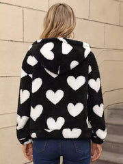 Heart Fuzzy Fleece Zip-Up Outerwear 