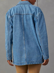 Pocketed Lapel Collar Long Sleeve Denim Jacket 