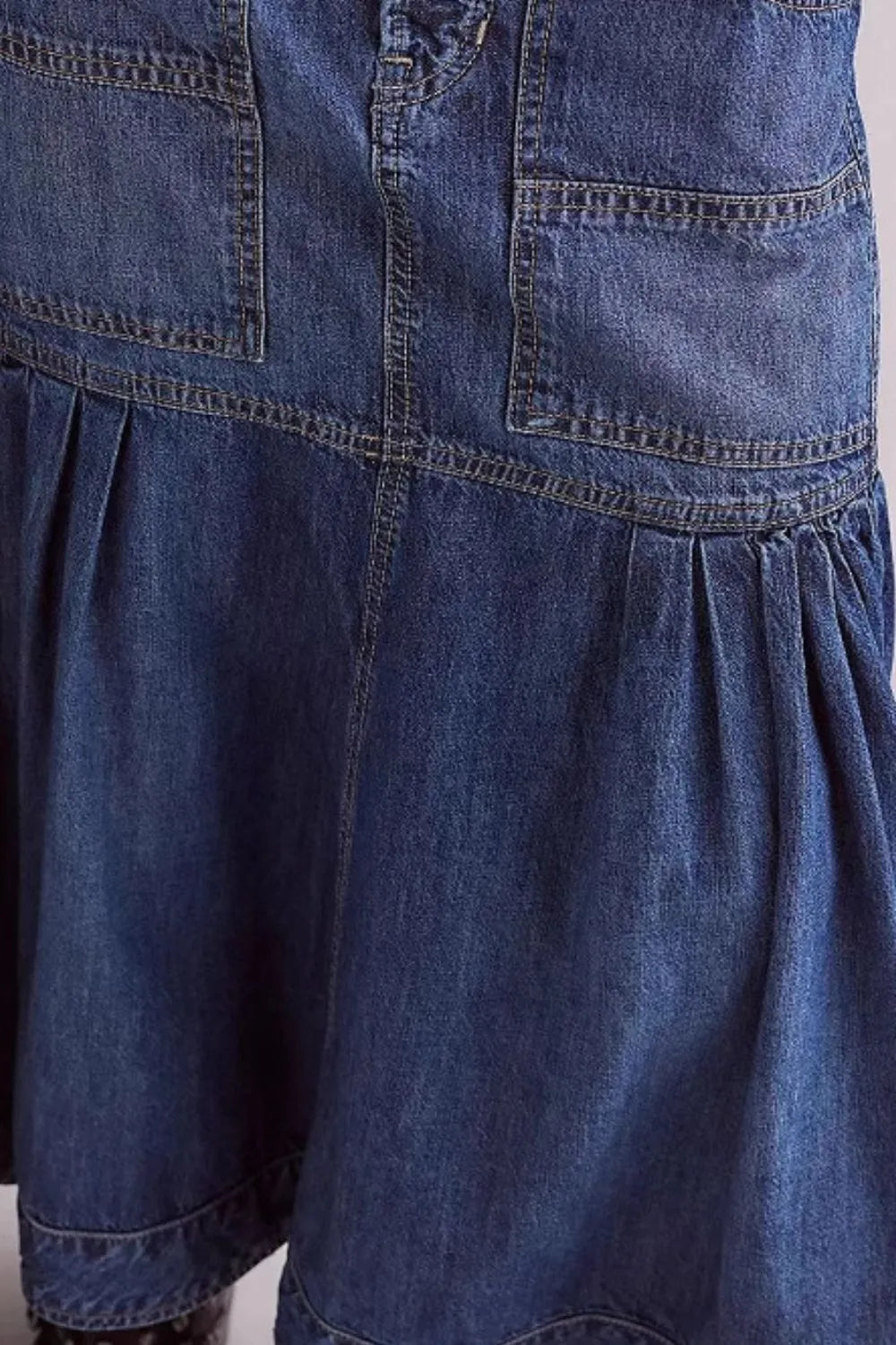 Midi Denim Skirt with Pockets 