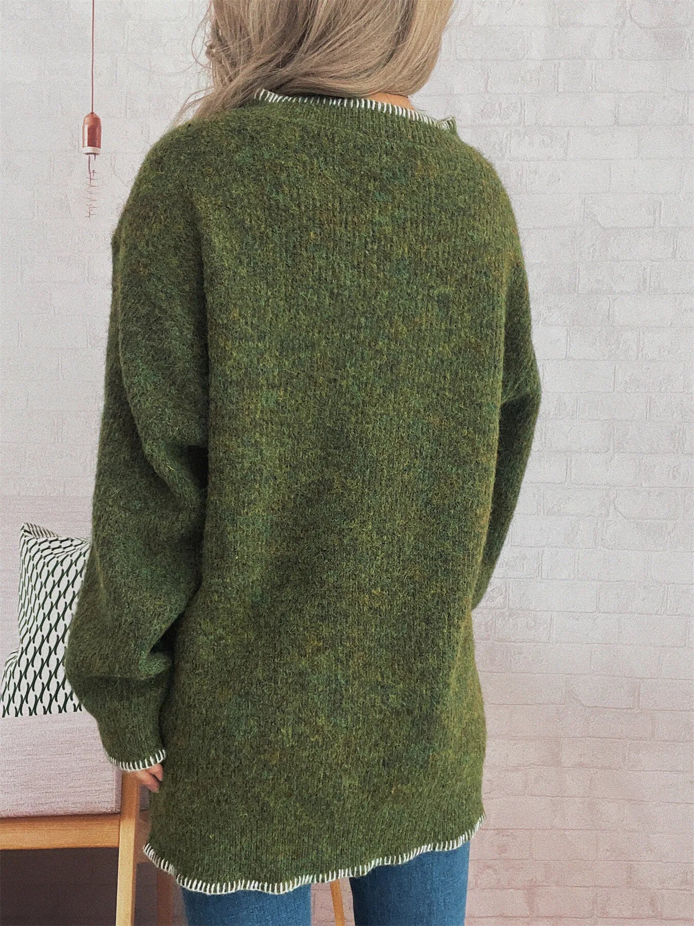 Ribbed Button Detail Long Sleeve Sweater 