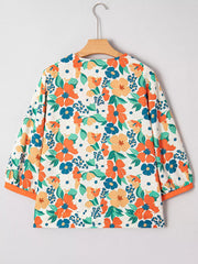 Frilled V Neck Floral Print Blouse 