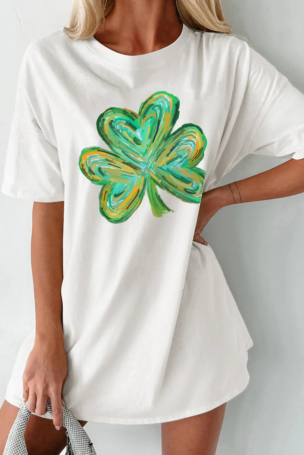 Lucky Clover Round Neck Short Sleeve T-Shirt 