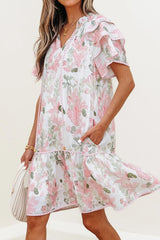 Floral Contrast Edge Layered Short Sleeve Mini Dress 
