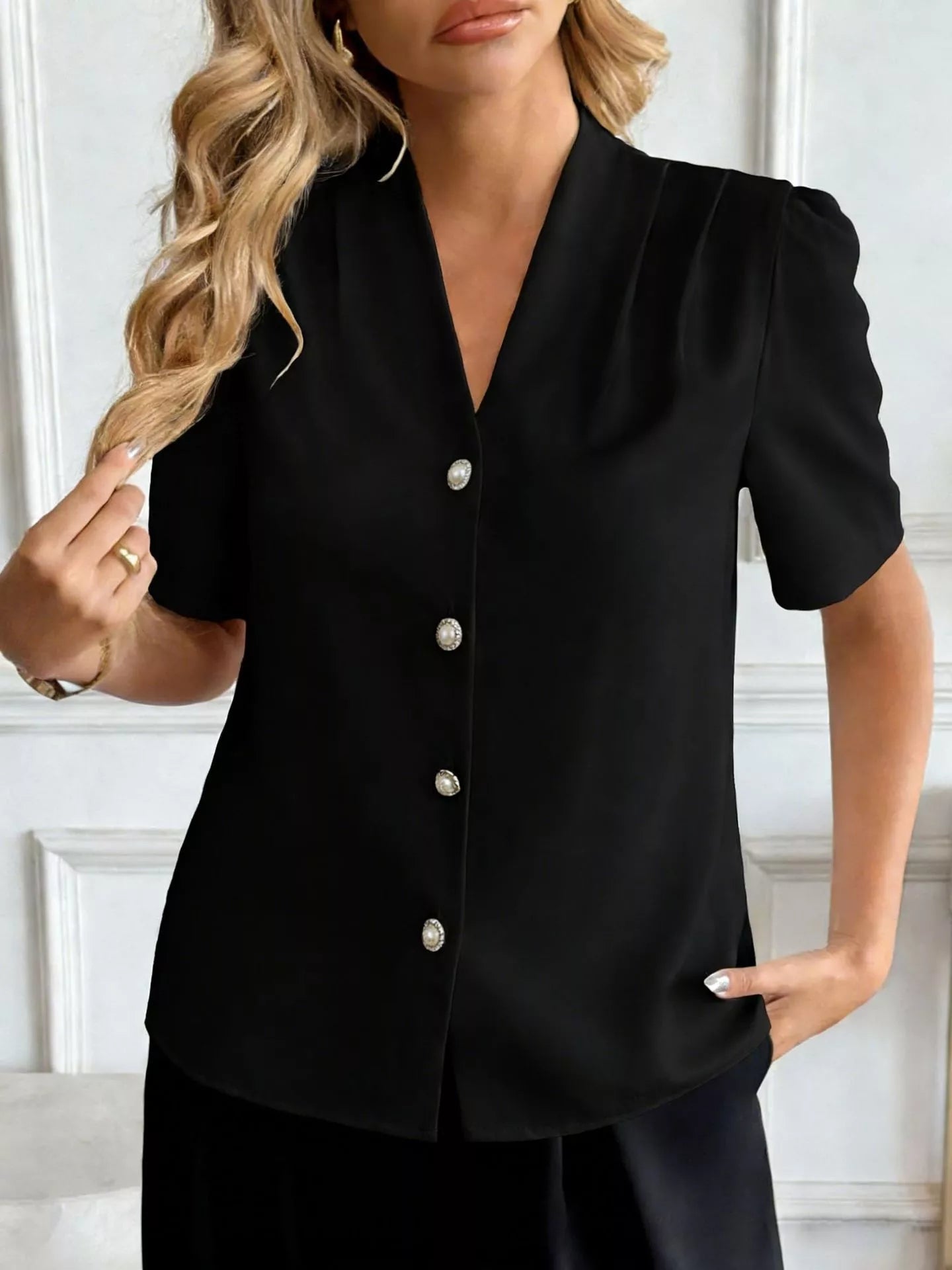 V-Neck Button-Down Shirt 