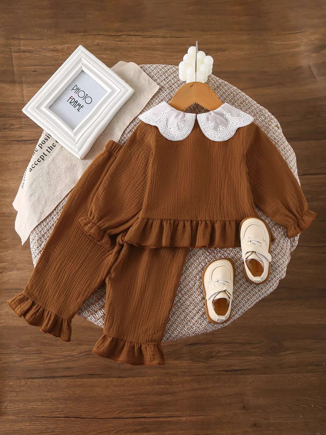 Children's Ruffle Trim Bow Decor Baby Set 