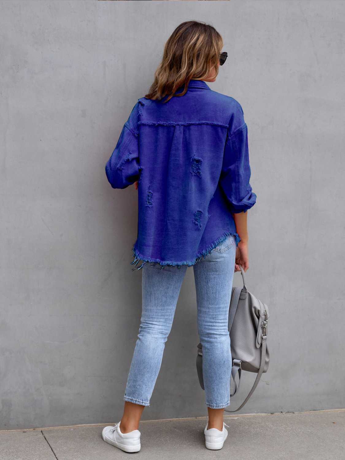 Distressed Drop Shoulder Denim Jacket 