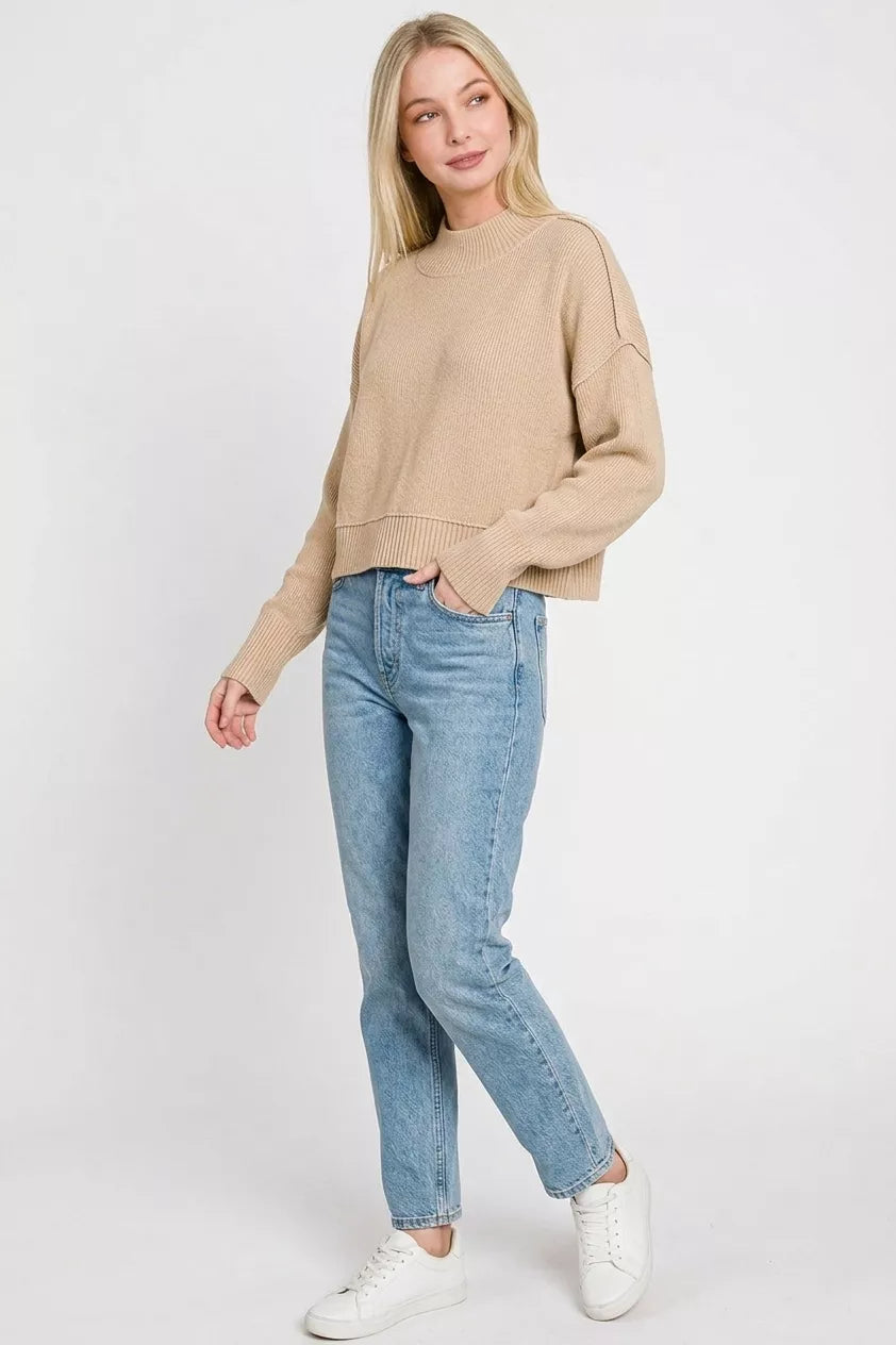 Zenana Side Slit Oversized Cropped Sweater 