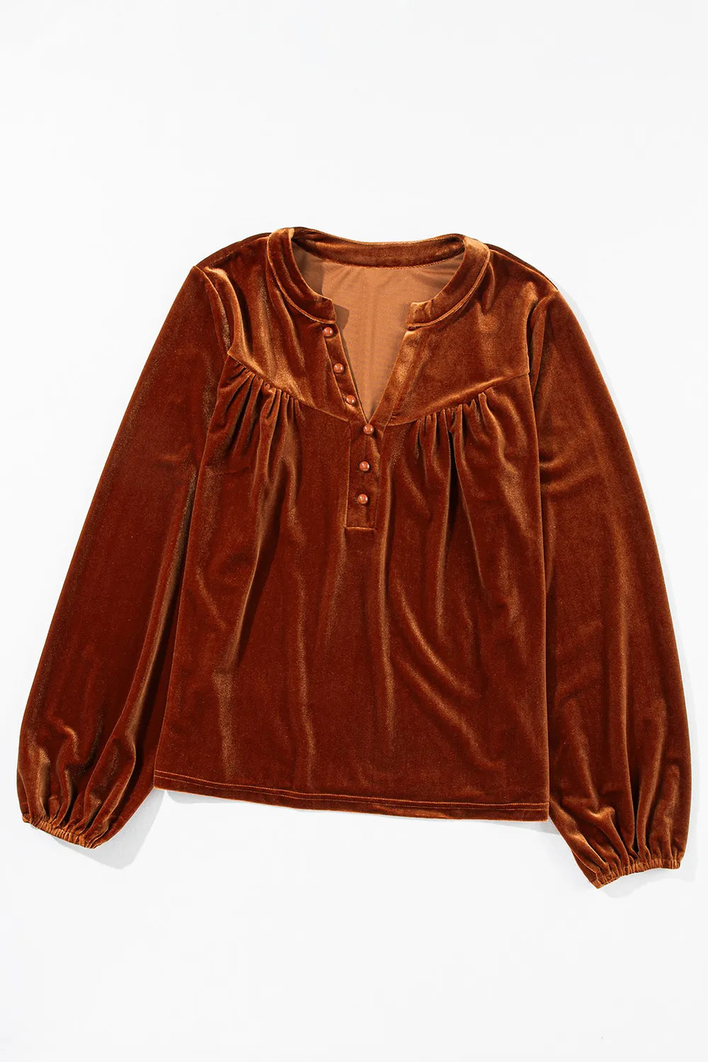 Notched Long Sleeve Velvet Top 