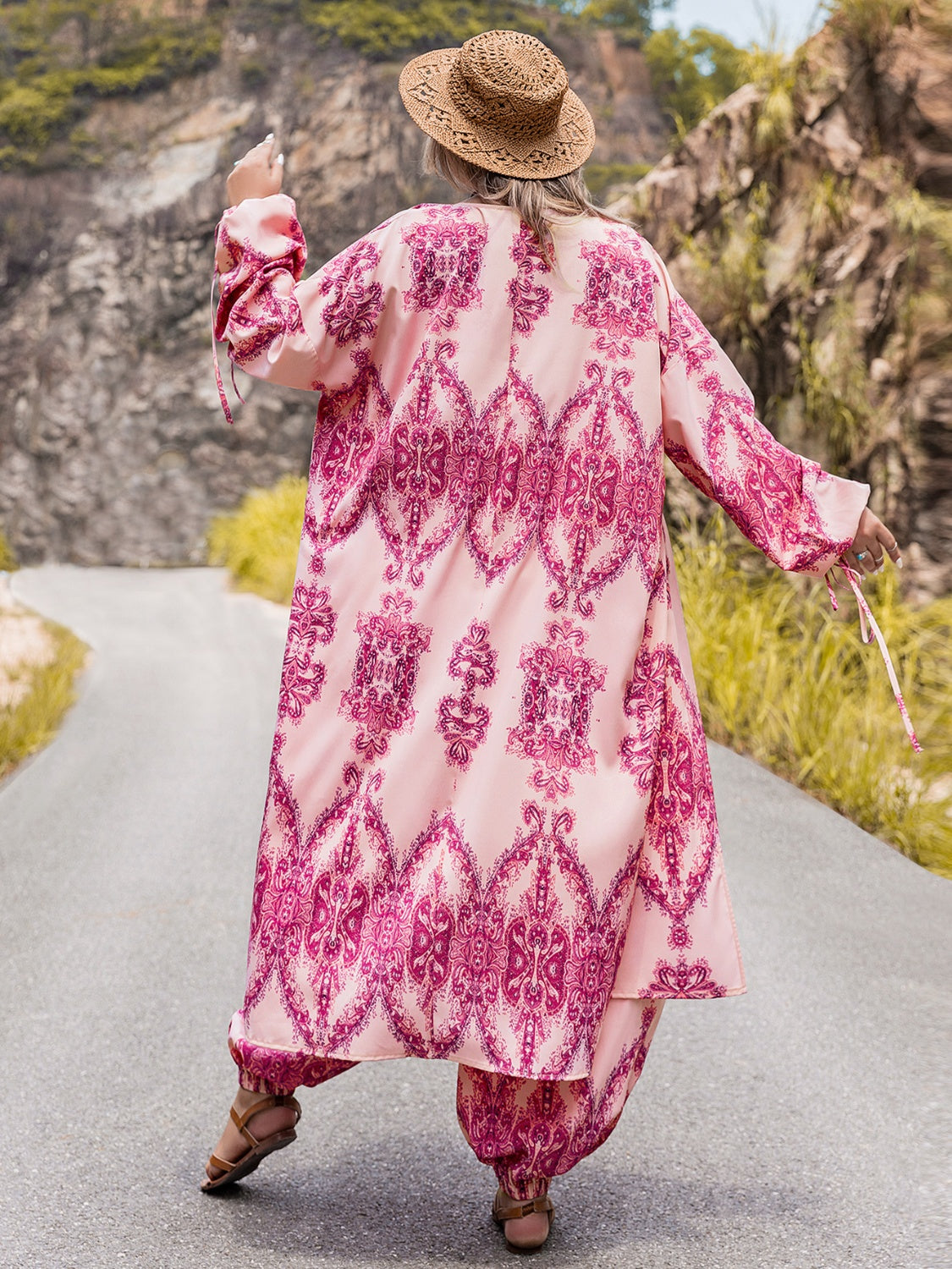 Plus Size Open Front Cardigan and Pants Set 