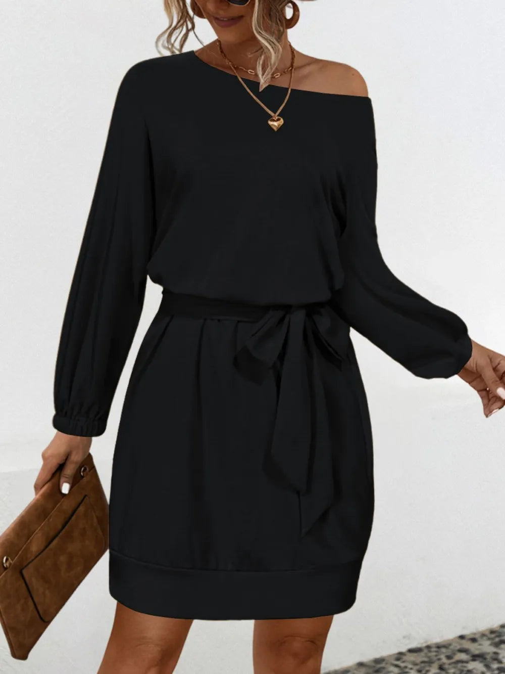 One Shoulder Tie Waist Dress 