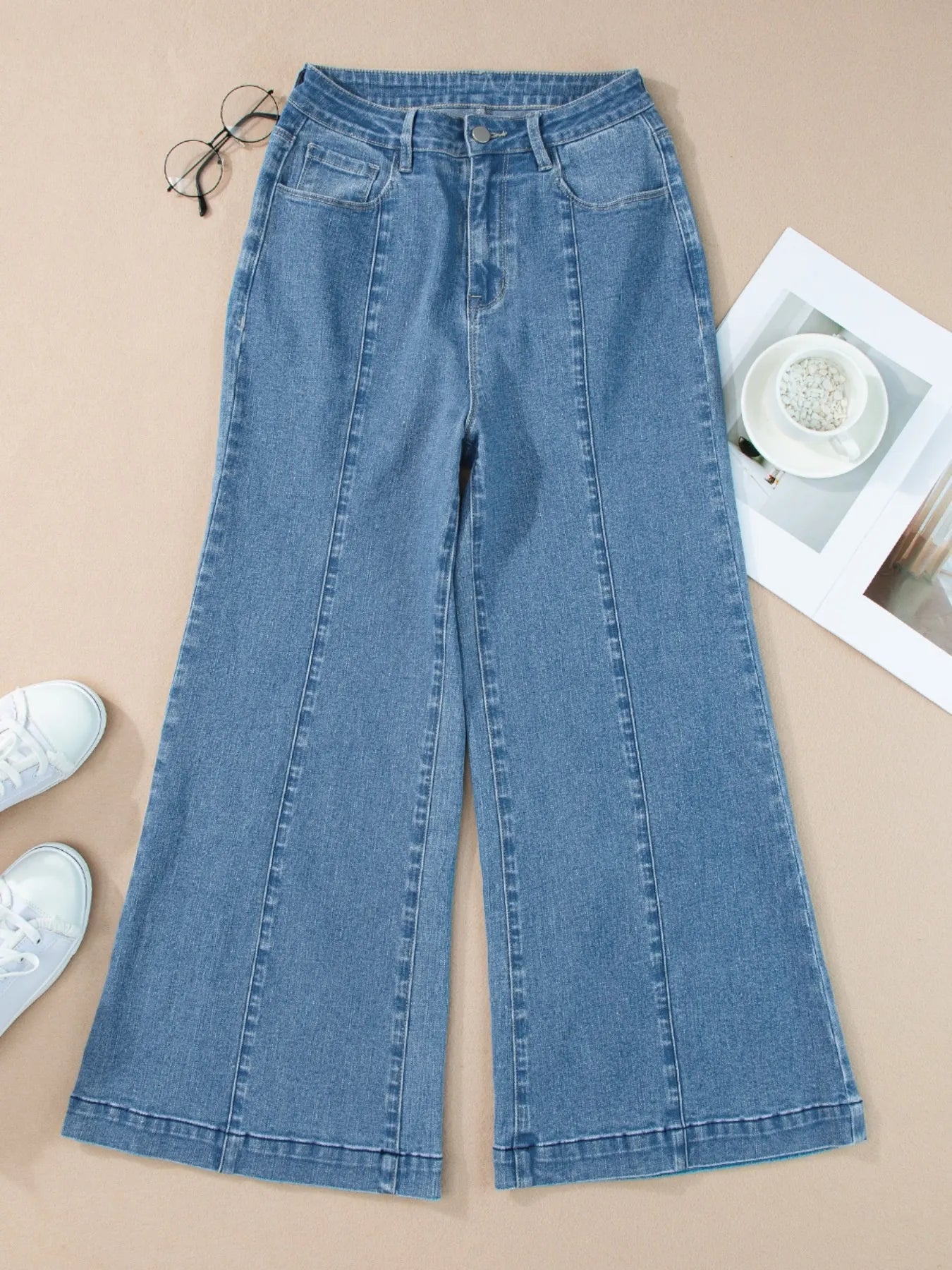 Seam Detail Flared Bottom Ankle Length Jeans 