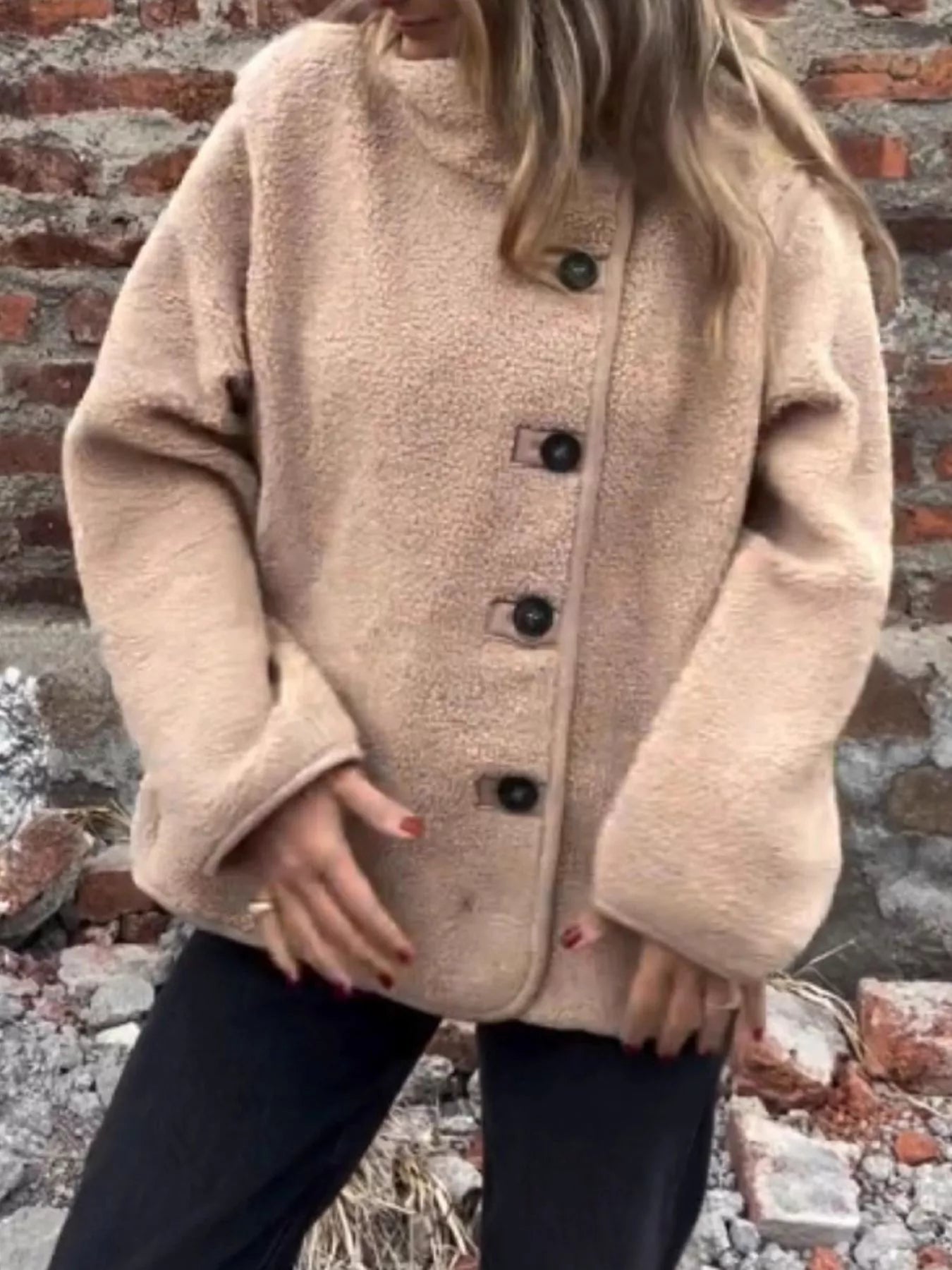 Full Size Button Up Long Sleeve Fleece Jacket Plus Size 